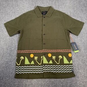 Roark Shirt‎ Mens S Dark Military Green Gonzo Island Time Linen Blend Beach New